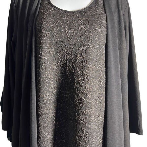 Dennis Basso Caviar Crepe Cardigan W/ Attached Lurex Shell Black Size Medium - Picture 2 of 9
